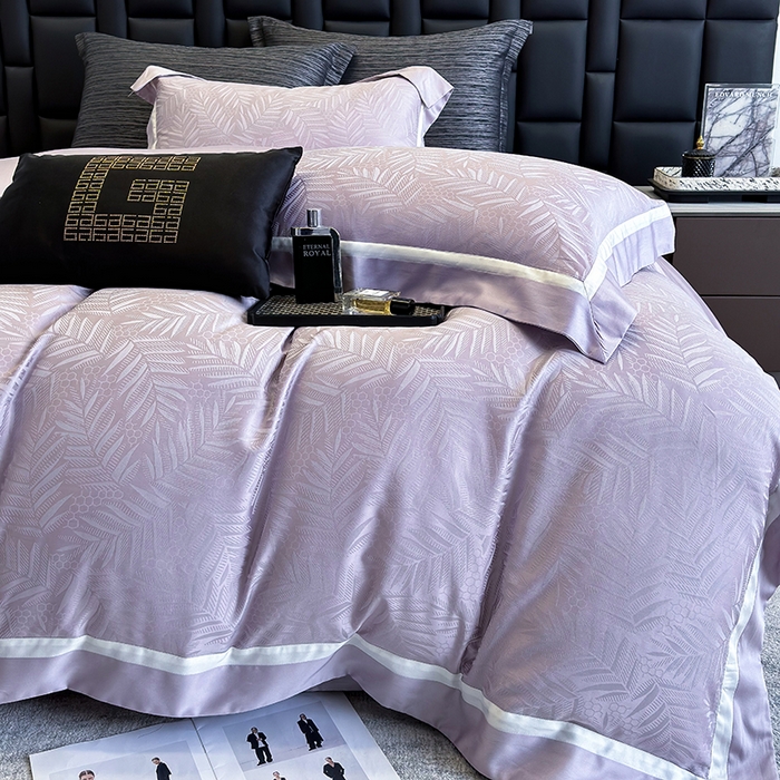 91家纺网 家纺一手货源 找家纺 若未家居 LOVEWE HOUSE 2025新款双拼角提花兰精天丝棉四件套--叶澜 叶澜 紫