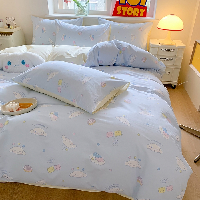 91家纺网 家纺一手货源 找家纺 玉元坊 2025年5月新品三丽鸥全棉床单纯棉床裙床笠三四件套简约基础款式-大耳狗简约款式 云朵大耳狗【简约款】