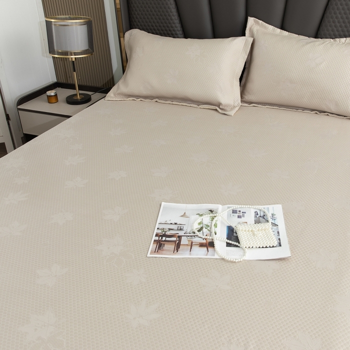 91家纺网 家纺一手货源 找家纺 乐居家纺 2025新款A类凉感纤维凉豆豆可水洗冰丝凉席席子床笠款 咖色-树叶