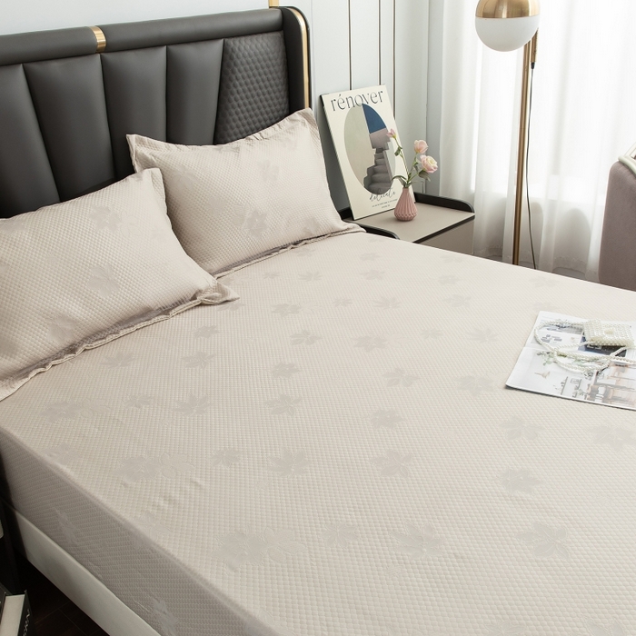 91家纺网 家纺一手货源 找家纺 乐居家纺 2025新款A类凉感纤维凉豆豆可水洗冰丝凉席席子床笠款 咖色-树叶