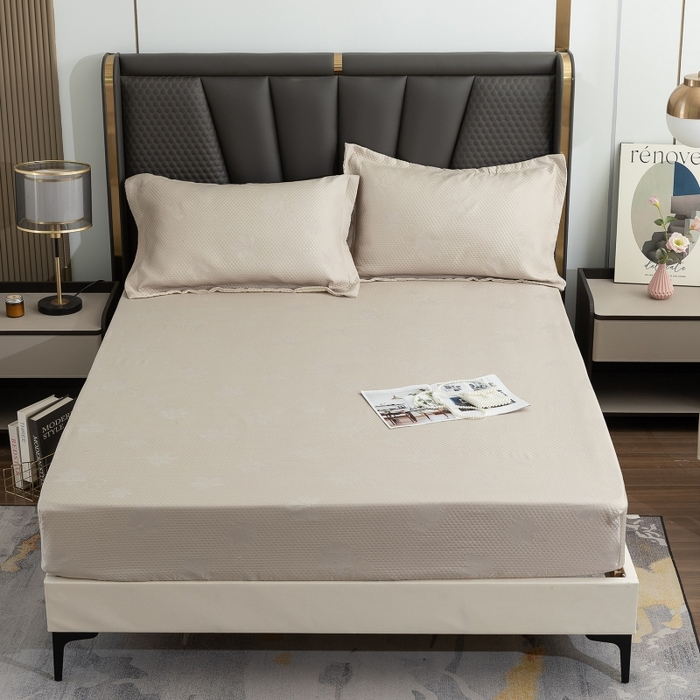 91家纺网 家纺一手货源 找家纺 乐居家纺 2025新款A类凉感纤维凉豆豆可水洗冰丝凉席席子床笠款 咖色-树叶