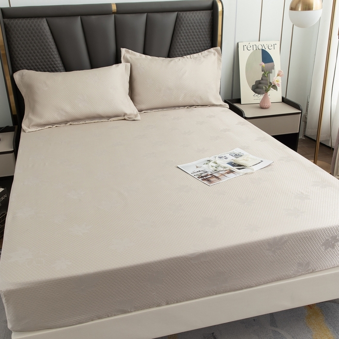 91家纺网 家纺一手货源 找家纺 乐居家纺 2025新款A类凉感纤维凉豆豆可水洗冰丝凉席席子床笠款 咖色-树叶