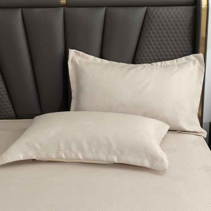 91家纺网 家纺一手货源 找家纺 乐居家纺 2025新款A类凉感纤维凉豆豆可水洗冰丝凉席席子床笠款 咖色-树叶