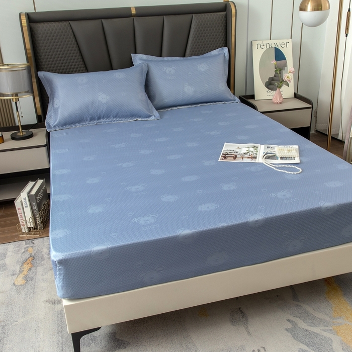 91家纺网 家纺一手货源 找家纺 乐居家纺 2025新款A类凉感纤维凉豆豆可水洗冰丝凉席席子床笠款 蓝色-相聚