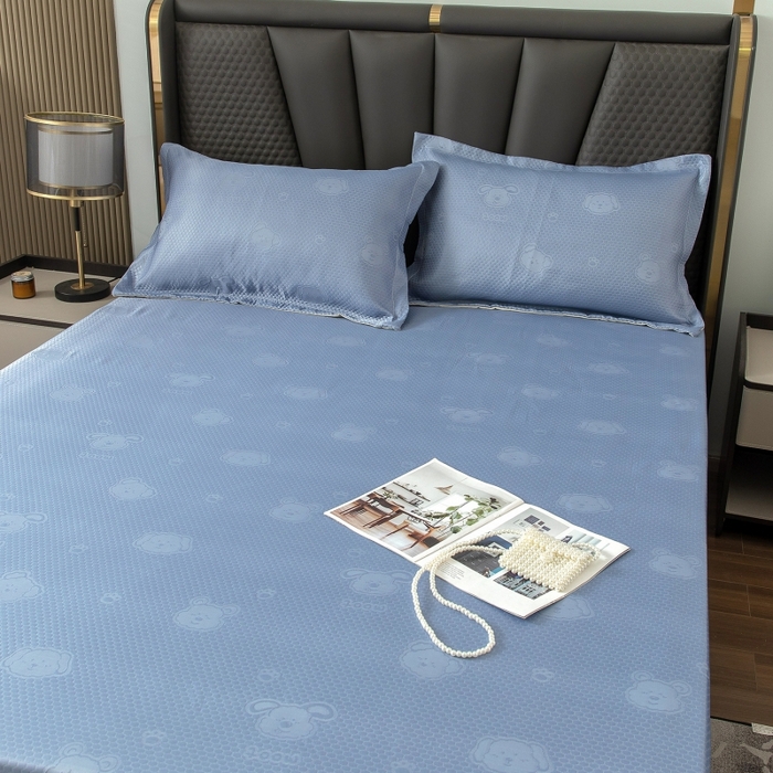 91家纺网 家纺一手货源 找家纺 乐居家纺 2025新款A类凉感纤维凉豆豆可水洗冰丝凉席席子床笠款 蓝色-相聚