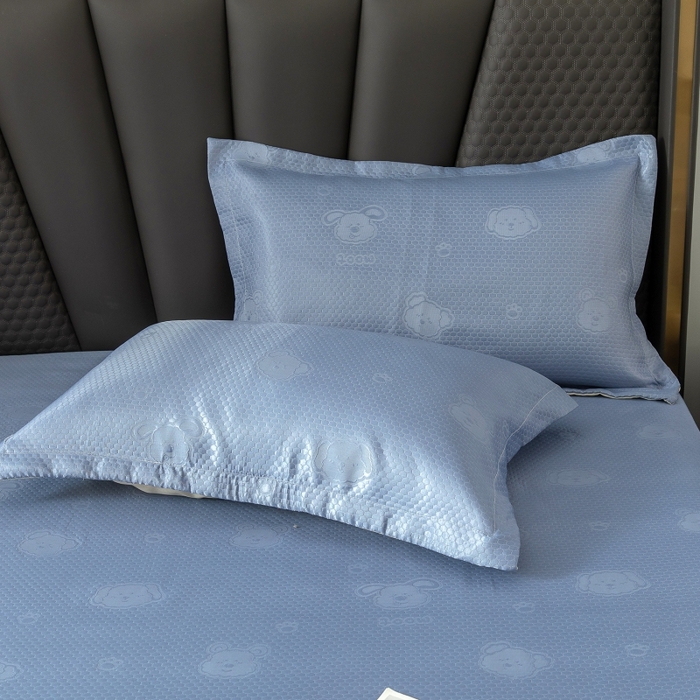 91家纺网 家纺一手货源 找家纺 乐居家纺 2025新款A类凉感纤维凉豆豆可水洗冰丝凉席席子床笠款 蓝色-相聚