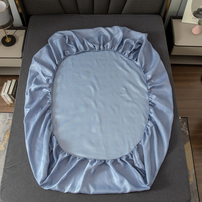 91家纺网 家纺一手货源 找家纺 乐居家纺 2025新款A类凉感纤维凉豆豆可水洗冰丝凉席席子床笠款 蓝色-相聚