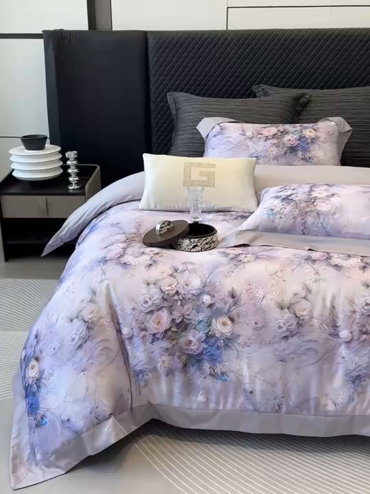 91家纺网 家纺一手货源 找家纺 （总）若未家居 LOVEWE HOUSE 2025新款洛神 2025 新款5D唯美浪漫数码银灰50SX50S奥地利兰精天丝棉套件 控价券后不低于368