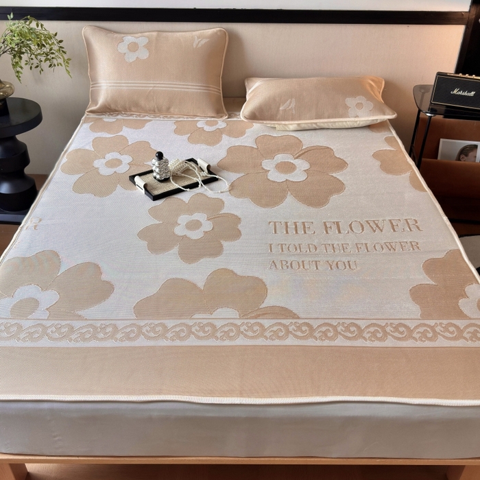 91家纺网 家纺一手货源 找家纺 乐居家纺 2025新款A类碳光抗菌凉感可水洗冰丝凉席席子床笠款 冰花-咖