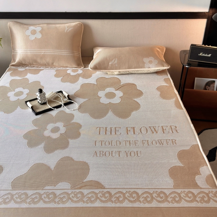 91家纺网 家纺一手货源 找家纺 乐居家纺 2025新款A类碳光抗菌凉感可水洗冰丝凉席席子床笠款 冰花-咖