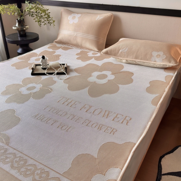 91家纺网 家纺一手货源 找家纺 乐居家纺 2025新款A类碳光抗菌凉感可水洗冰丝凉席席子床笠款 冰花-咖