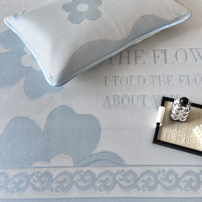 91家纺网 家纺一手货源 找家纺 乐居家纺 2025新款A类碳光抗菌凉感可水洗冰丝凉席席子床笠款 冰花-蓝