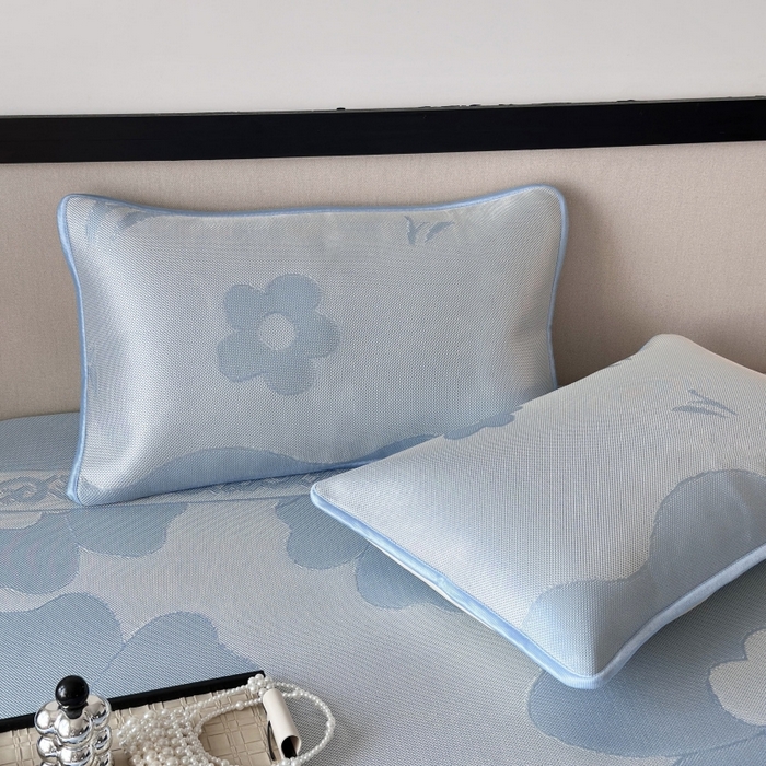 91家纺网 家纺一手货源 找家纺 乐居家纺 2025新款A类碳光抗菌凉感可水洗冰丝凉席席子床笠款 冰花-蓝