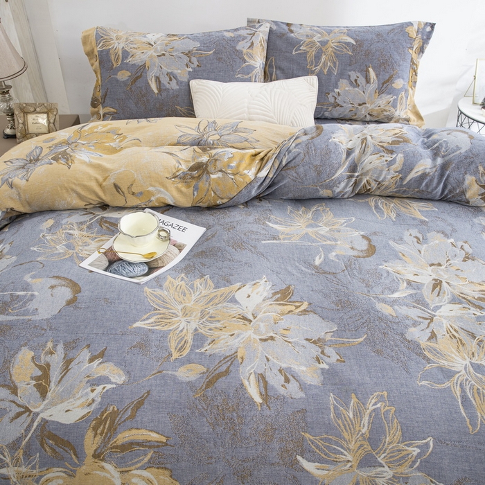 91家纺网 家纺一手货源 找家纺 2025新款全棉色织双层纱纽扣款四件套 韶华-灰