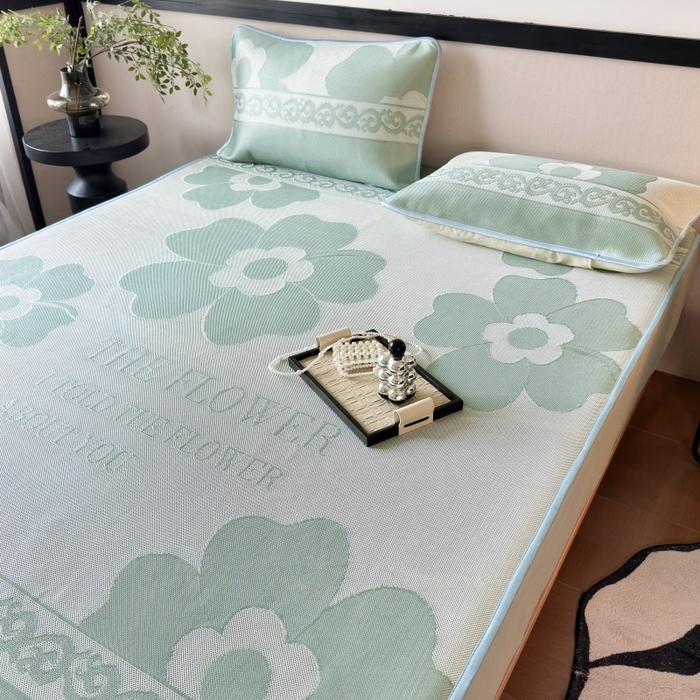 91家纺网 家纺一手货源 找家纺 乐居家纺 2025新款A类碳光抗菌凉感可水洗冰丝凉席席子床笠款 冰花-绿