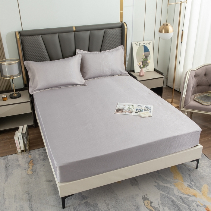 乐居家纺 2025新款A类凉感纤维凉豆豆可水洗冰丝凉席席子床笠款 浅灰-密道