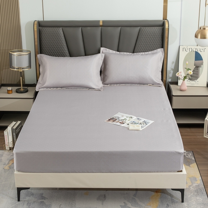 91家纺网 家纺一手货源 找家纺 乐居家纺 2025新款A类凉感纤维凉豆豆可水洗冰丝凉席席子床笠款 浅灰-密道