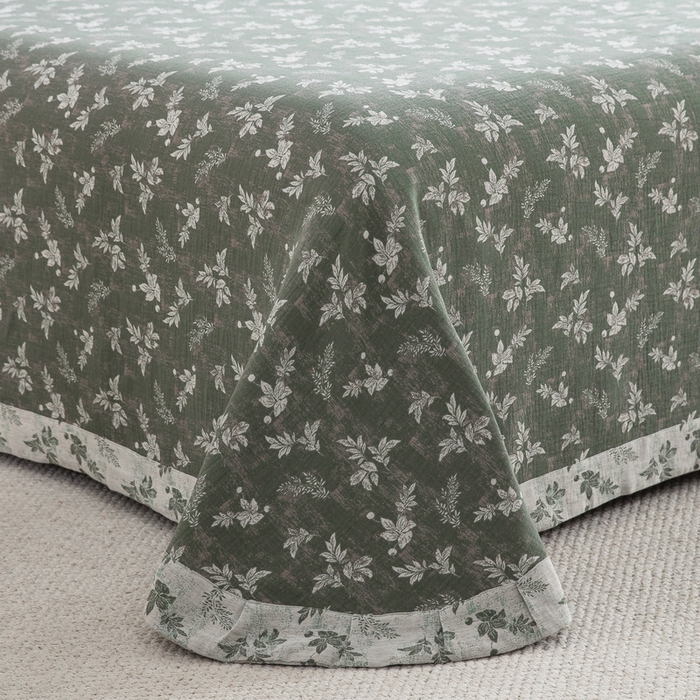 91家纺网 家纺一手货源 找家纺 2025新款全棉色织双层纱纽扣款四件套 倾城-绿