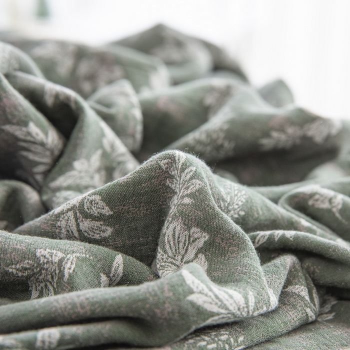 91家纺网 家纺一手货源 找家纺 2025新款全棉色织双层纱纽扣款四件套 倾城-绿