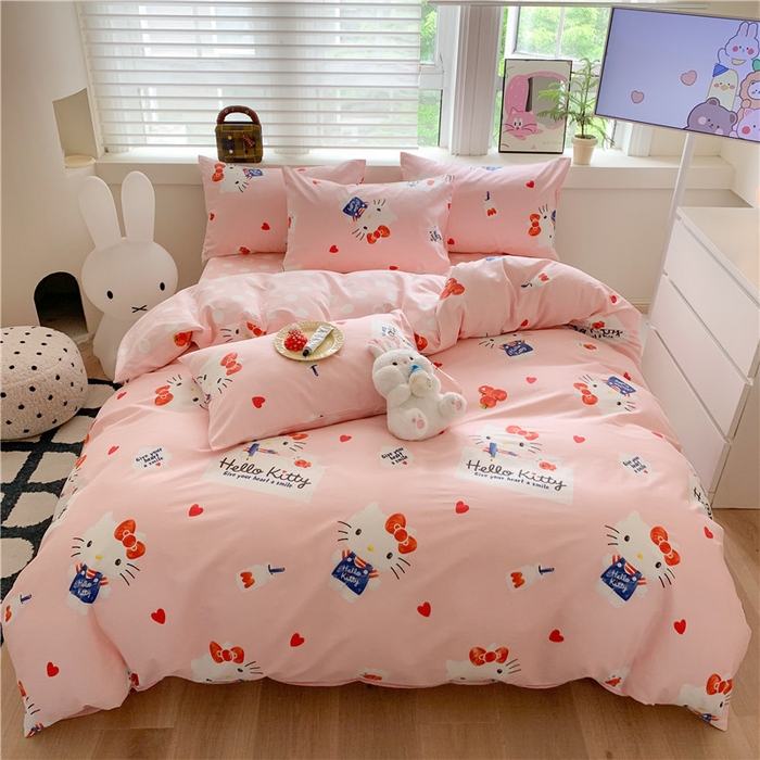 玉元坊 2025年5月新品三丽鸥全棉床单纯棉床裙床笠三四件套简约基础款式-凯蒂猫简约款式 苹果凯蒂【简约款】