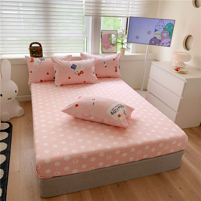 91家纺网 家纺一手货源 找家纺 玉元坊 2025年5月新品三丽鸥全棉床单纯棉床裙床笠三四件套简约基础款式-凯蒂猫简约款式 苹果凯蒂【简约款】