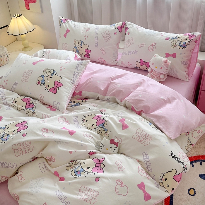 91家纺网 家纺一手货源 找家纺 玉元坊 2025年5月新品三丽鸥全棉床单纯棉床裙床笠三四件套简约基础款式-凯蒂猫简约款式 凯蒂小熊【简约款】