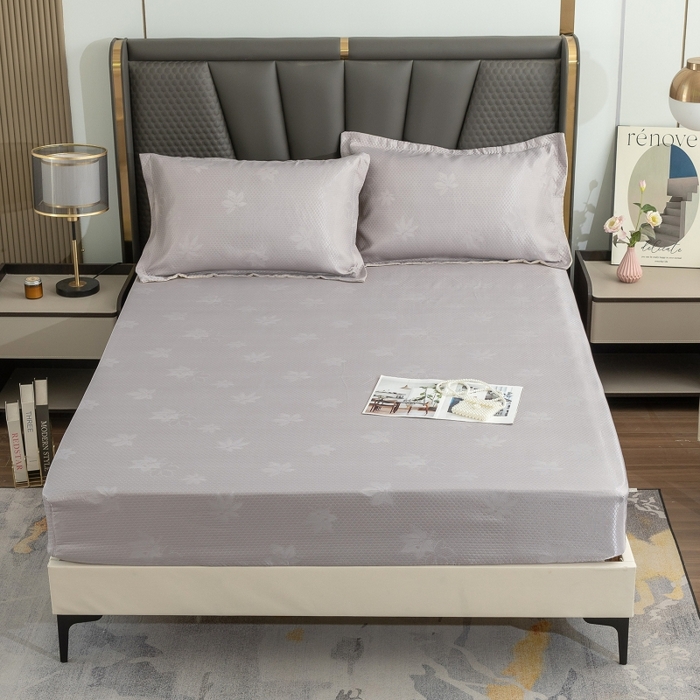 91家纺网 家纺一手货源 找家纺 乐居家纺 2025新款A类凉感纤维凉豆豆可水洗冰丝凉席席子床笠款 浅灰-树叶