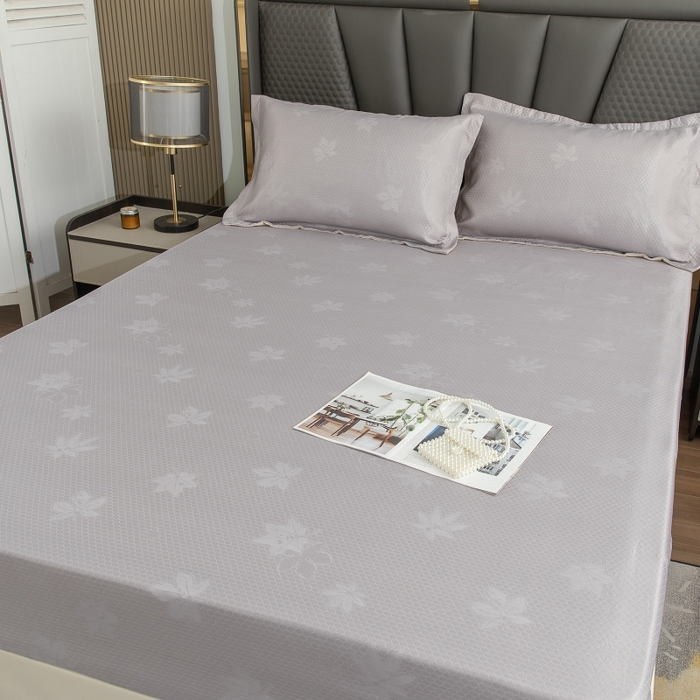 91家纺网 家纺一手货源 找家纺 乐居家纺 2025新款A类凉感纤维凉豆豆可水洗冰丝凉席席子床笠款 浅灰-树叶