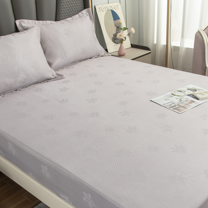 91家纺网 家纺一手货源 找家纺 乐居家纺 2025新款A类凉感纤维凉豆豆可水洗冰丝凉席席子床笠款 浅灰-树叶