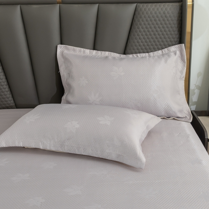 91家纺网 家纺一手货源 找家纺 乐居家纺 2025新款A类凉感纤维凉豆豆可水洗冰丝凉席席子床笠款 浅灰-树叶