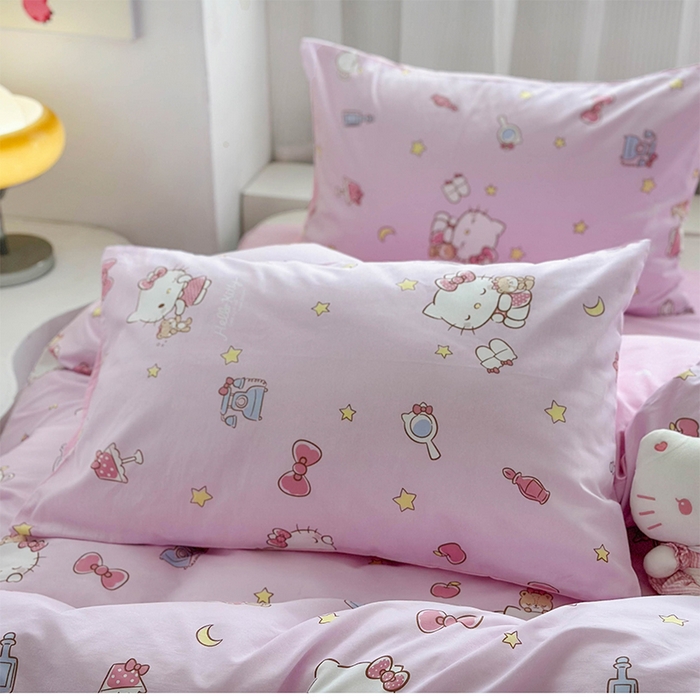 91家纺网 家纺一手货源 找家纺 玉元坊 2025年5月新品三丽鸥全棉床单纯棉床裙床笠三四件套简约基础款式-凯蒂猫简约款式 美美凯蒂【简约款】