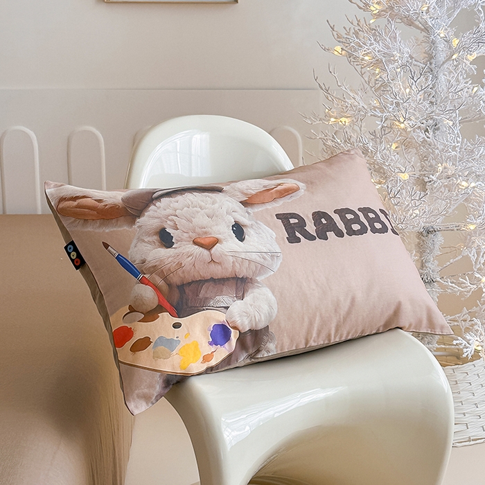 91家纺网 家纺一手货源 找家纺 RYB红黄兰 2025新款ins卡通5D立体数码全棉纯棉有氧双层纱四件套系列 巧克力兔兔