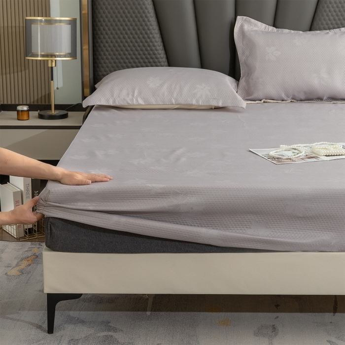 91家纺网 家纺一手货源 找家纺 乐居家纺 2025新款A类凉感纤维凉豆豆可水洗冰丝凉席席子床笠款 浅灰-银杏叶