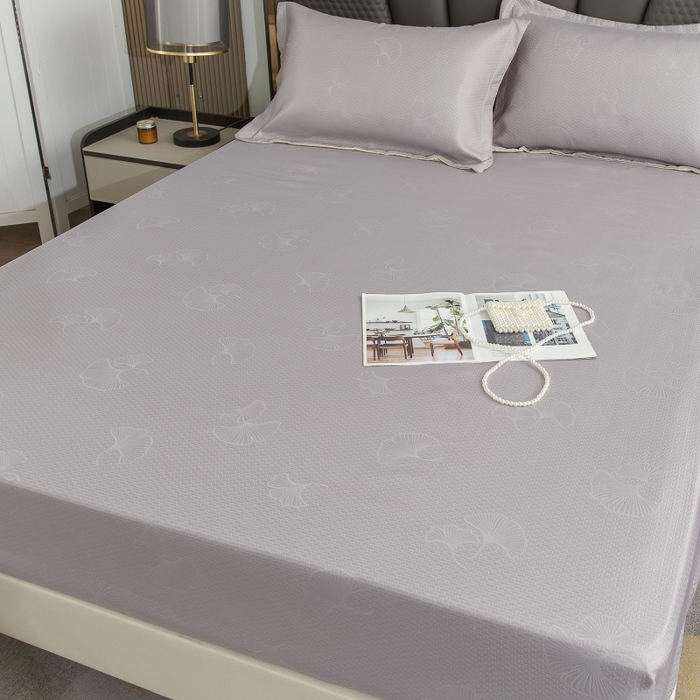 91家纺网 家纺一手货源 找家纺 乐居家纺 2025新款A类凉感纤维凉豆豆可水洗冰丝凉席席子床笠款 浅灰-银杏叶