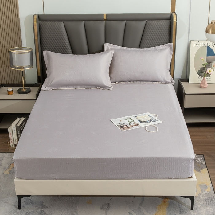 91家纺网 家纺一手货源 找家纺 乐居家纺 2025新款A类凉感纤维凉豆豆可水洗冰丝凉席席子床笠款 浅灰-银杏叶