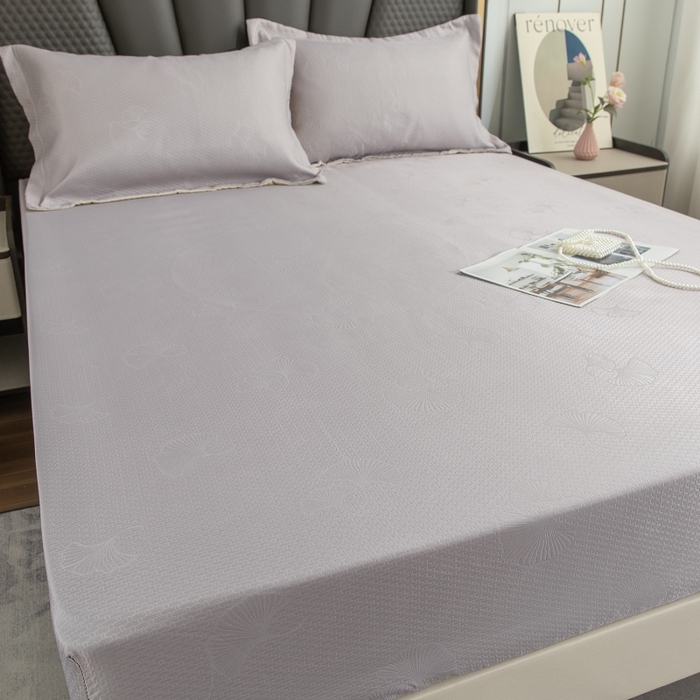 91家纺网 家纺一手货源 找家纺 乐居家纺 2025新款A类凉感纤维凉豆豆可水洗冰丝凉席席子床笠款 浅灰-银杏叶