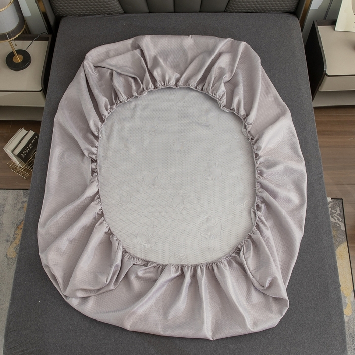 91家纺网 家纺一手货源 找家纺 乐居家纺 2025新款A类凉感纤维凉豆豆可水洗冰丝凉席席子床笠款 浅灰-银杏叶