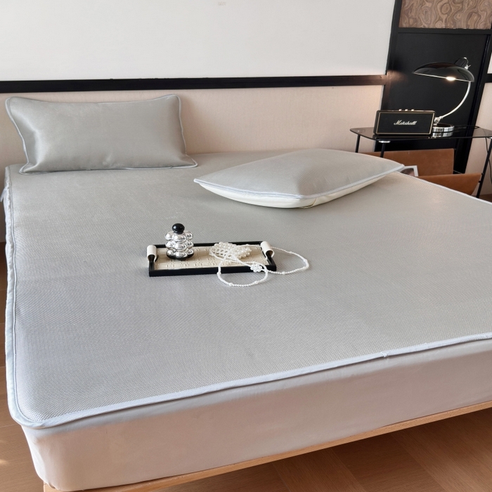 91家纺网 家纺一手货源 找家纺 乐居家纺 2025新款A类碳光抗菌凉感可水洗冰丝凉席席子床笠款 灰色