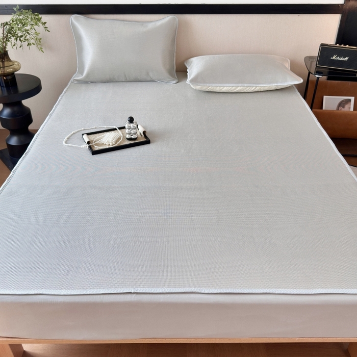 91家纺网 家纺一手货源 找家纺 乐居家纺 2025新款A类碳光抗菌凉感可水洗冰丝凉席席子床笠款 灰色