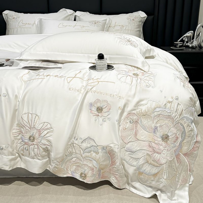 91家纺网 家纺一手货源 找家纺 （总）欧乐蒂 2025新款水洗冰丝刺绣四件套-花颜