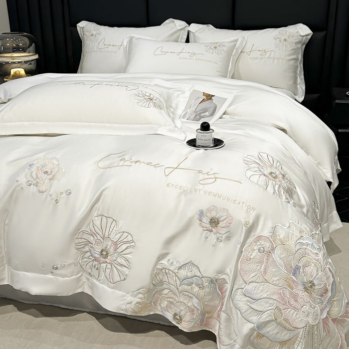 91家纺网 家纺一手货源 找家纺 （总）欧乐蒂 2025新款水洗冰丝刺绣四件套-花颜