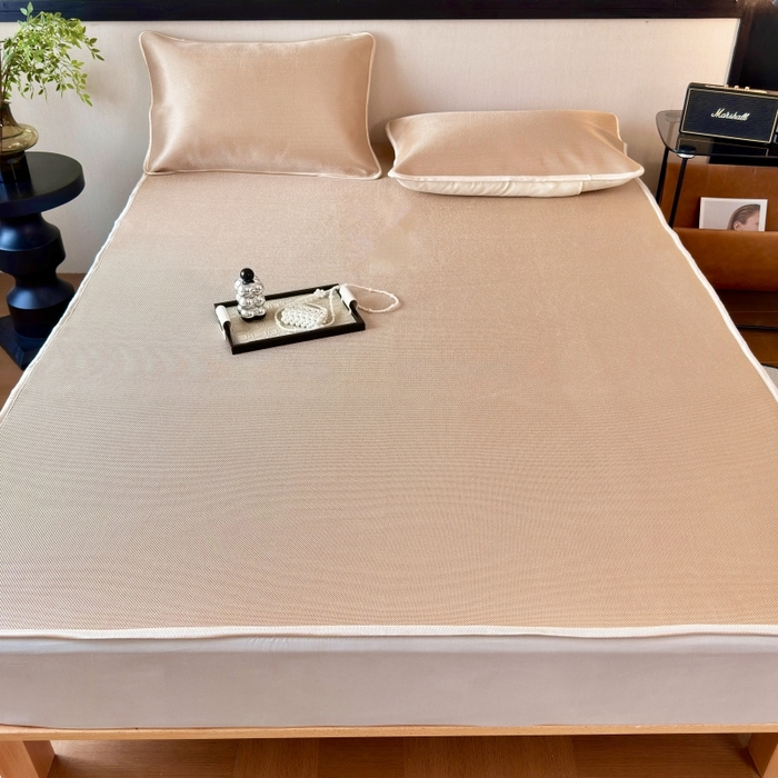 91家纺网 家纺一手货源 找家纺 乐居家纺 2025新款A类碳光抗菌凉感可水洗冰丝凉席席子床笠款 咖色