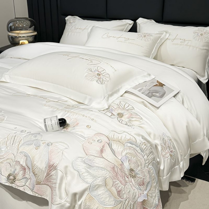 91家纺网 家纺一手货源 找家纺 （总）欧乐蒂 2025新款水洗冰丝刺绣四件套-花颜