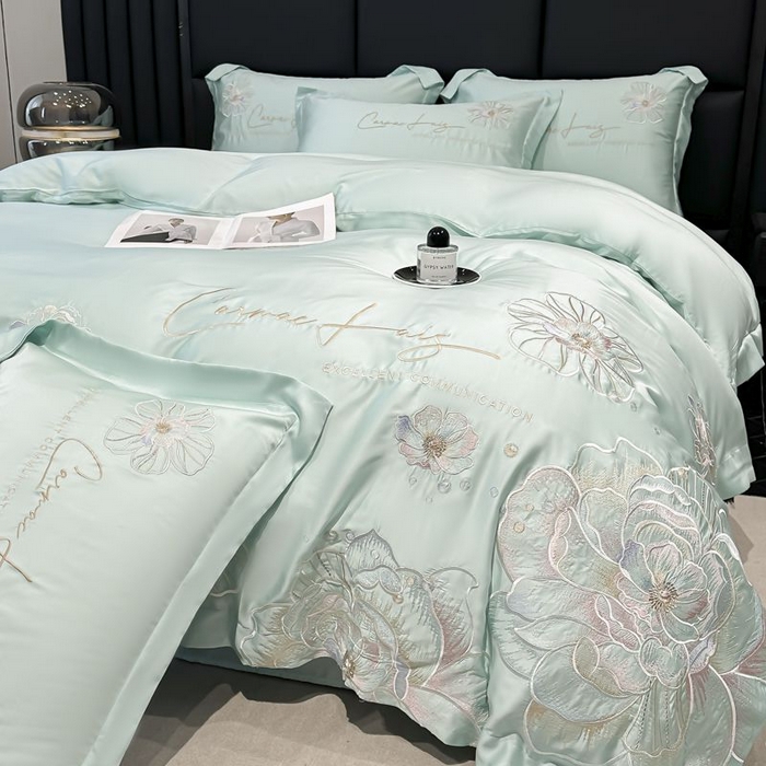 91家纺网 家纺一手货源 找家纺 欧乐蒂 2025新款水洗冰丝刺绣四件套-花颜 花颜-梵星兰