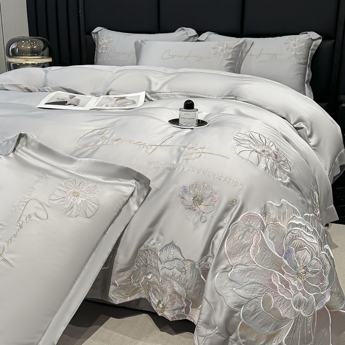 91家纺网 家纺一手货源 找家纺 （总）欧乐蒂 2025新款水洗冰丝刺绣四件套-花颜