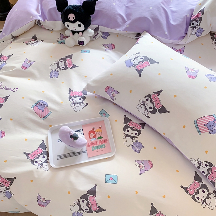 91家纺网 家纺一手货源 找家纺 玉元坊 2025年5月新品三丽鸥全棉床单纯棉床裙床笠三四件套简约基础款式-库洛米简约款式 库洛米伙伴【简约款】