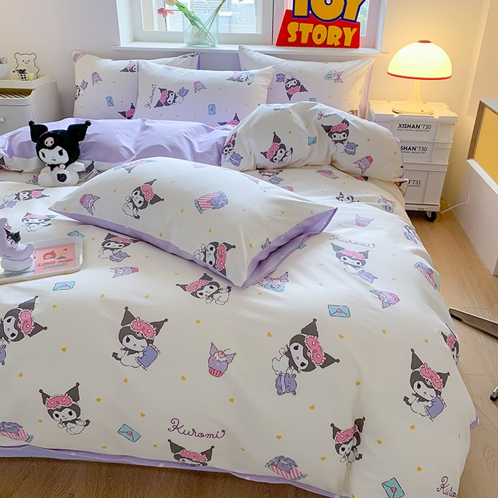 91家纺网 家纺一手货源 找家纺 玉元坊 2025年5月新品三丽鸥全棉床单纯棉床裙床笠三四件套简约基础款式-库洛米简约款式 库洛米伙伴【简约款】