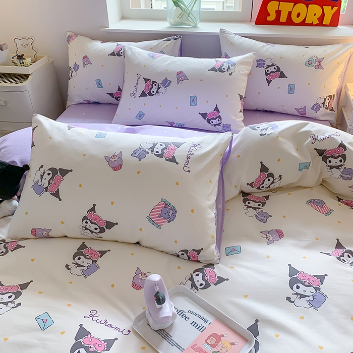 91家纺网 家纺一手货源 找家纺 玉元坊 2025年5月新品三丽鸥全棉床单纯棉床裙床笠三四件套简约基础款式-库洛米简约款式 库洛米伙伴【简约款】