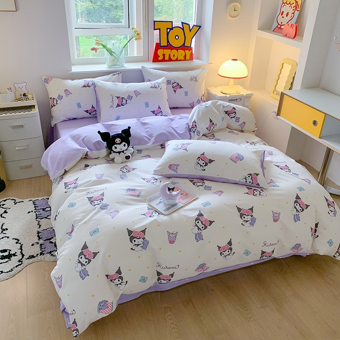 91家纺网 家纺一手货源 找家纺 玉元坊 2025年5月新品三丽鸥全棉床单纯棉床裙床笠三四件套简约基础款式-库洛米简约款式 库洛米伙伴【简约款】