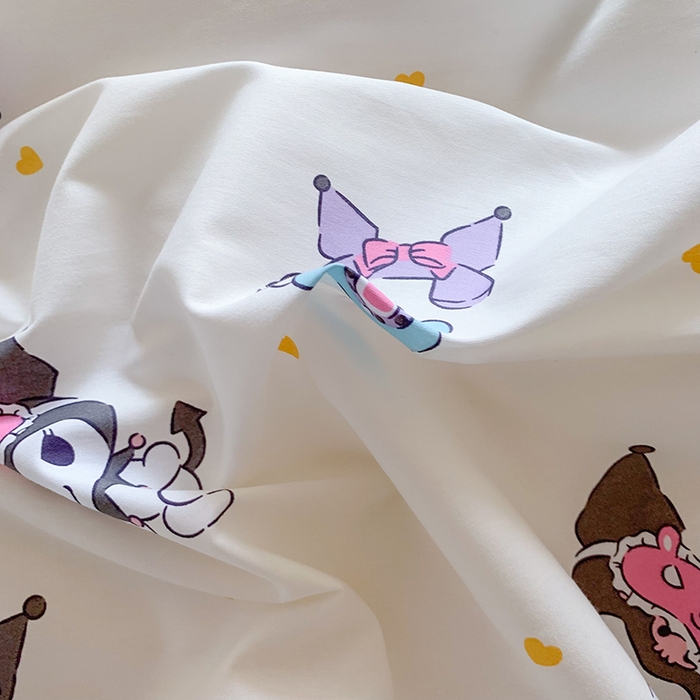 91家纺网 家纺一手货源 找家纺 玉元坊 2025年5月新品三丽鸥全棉床单纯棉床裙床笠三四件套简约基础款式-库洛米简约款式 库洛米伙伴【简约款】